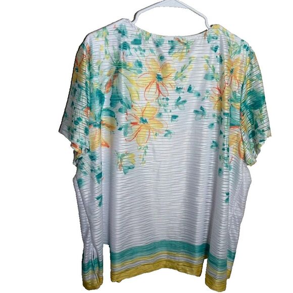 Alfred Dunner Blouse Women's 2X V-Neck Floral Short Sleeve Casual Top Sheer - Picture 2 of 8